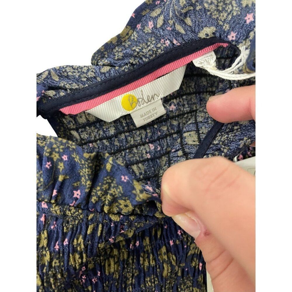 Boden Womens Smocked Tiered Midi Dress UK 16 US 12R Navy blue Floral D0306 NWT - Picture 7 of 13